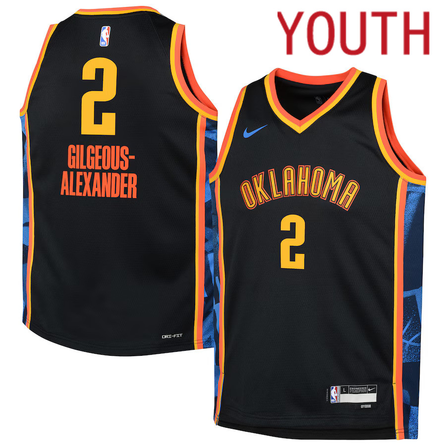 Youth Oklahoma City Thunder #2 Shai Gilgeous-Alexander Nike Black City Edition 2024-25 Swingman Player NBA Jersey->youth nba jersey->Youth Jersey